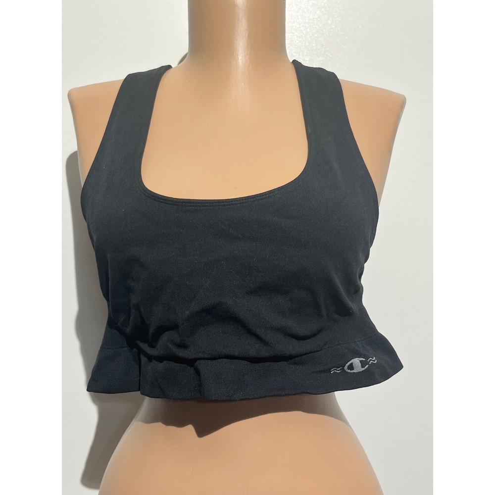 Champion Womens Black Racerback Ruffle Hem Seamless Sports Bra L/XL 2022